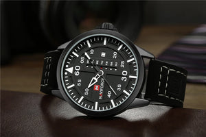 NAVIFORCE Waterproof Military Sport Quartz Men's Watches With Leather Strap White