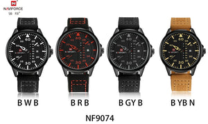 NAVIFORCE Waterproof Military Sport Quartz Men's Watches With Leather Strap White