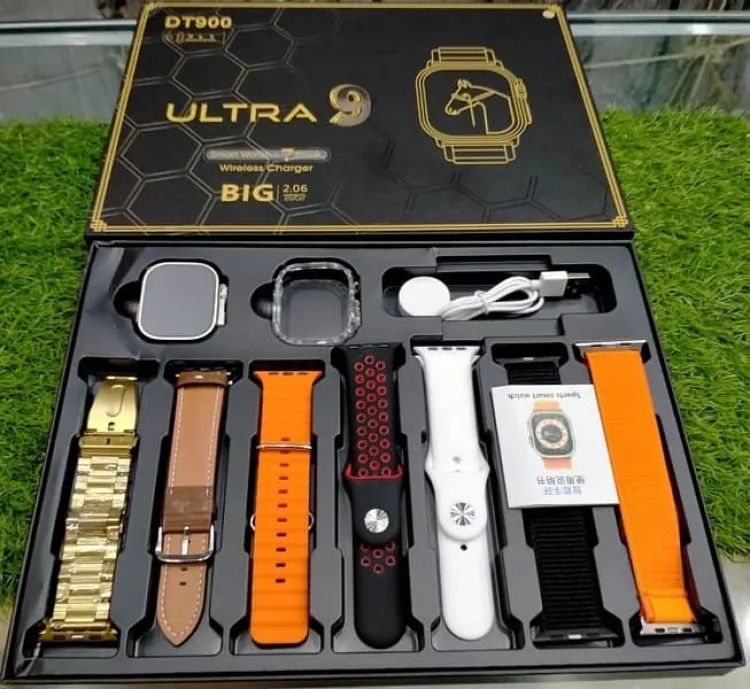 DT 900 7 in 1 Strap Ultra 9 Smart Watch - 49MM Dial - Full Touch Display - 7 Different Strap